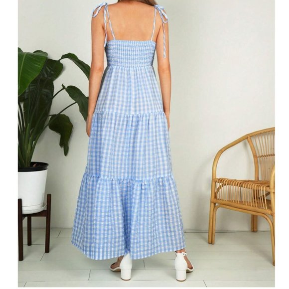 Blue Gingham Shirred Cami Dress - Picture 4 of 8